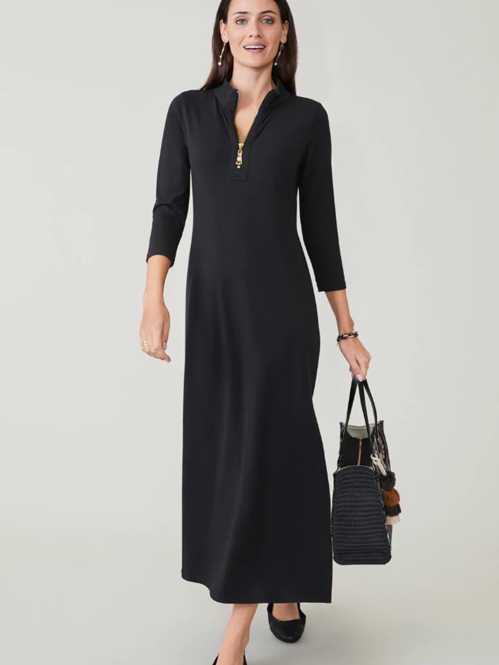 Nora Half Zip Midi Dress Black MED